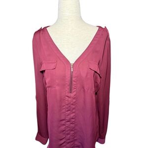 Burgundy Vintage Y2K V-Neck Lace Blouse Sz‎ L